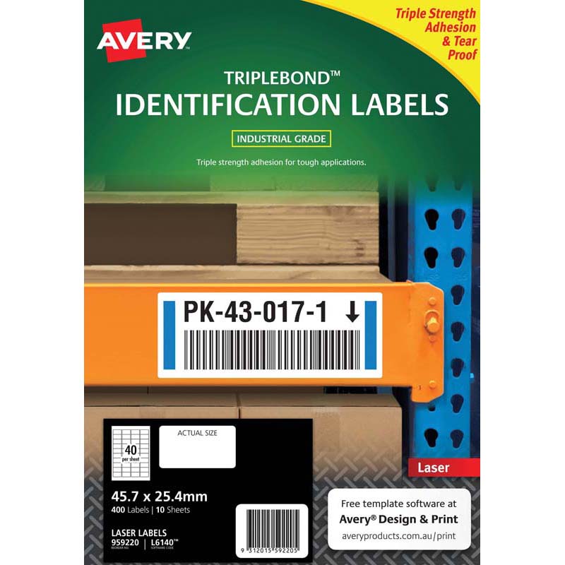Avery Triplebond Label L6140 White Laser 45.7x25.4mm 40up 10 Sheets - Cafe Supply