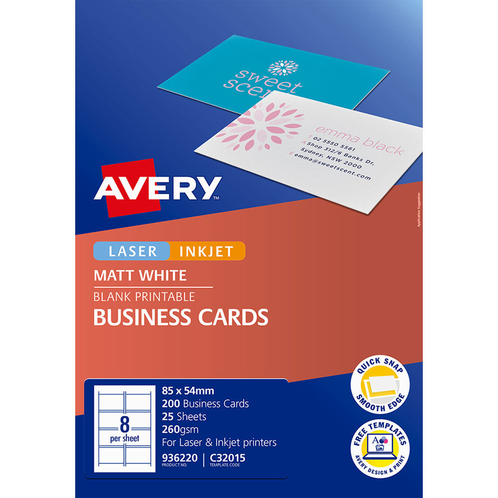 Avery Business Cards Inkjet 8up 25 Sheets C32015 - Cafe Supply