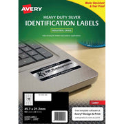 Avery Heavy Duty ID Label L6009 Silver Laser 47.5x21.2mm 48up 20 Sheets - Cafe Supply