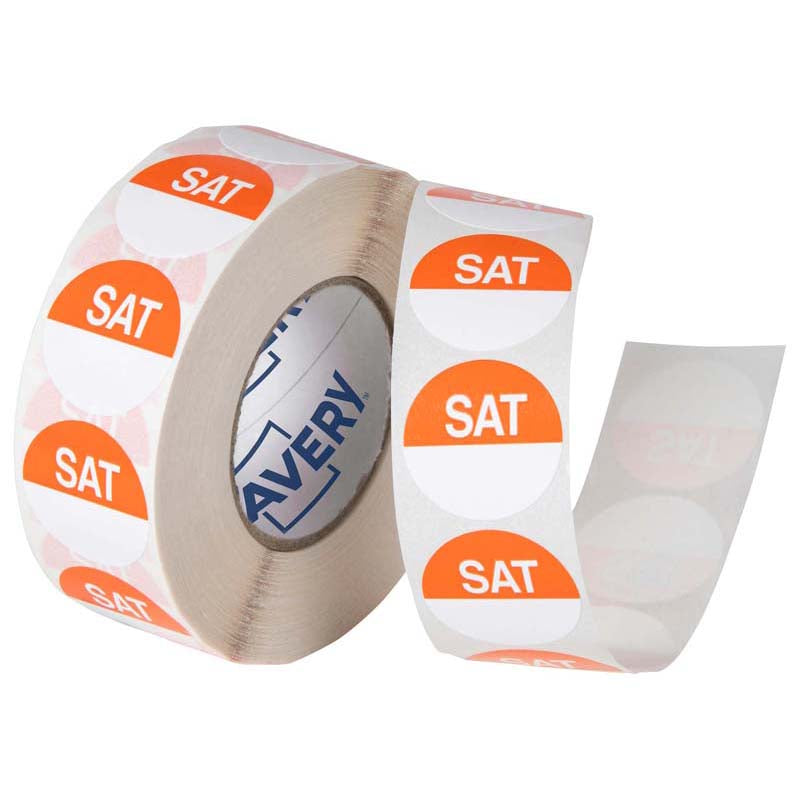 Avery Labels Saturday Round Day 24mm Orange White 1000 Roll - Cafe Supply