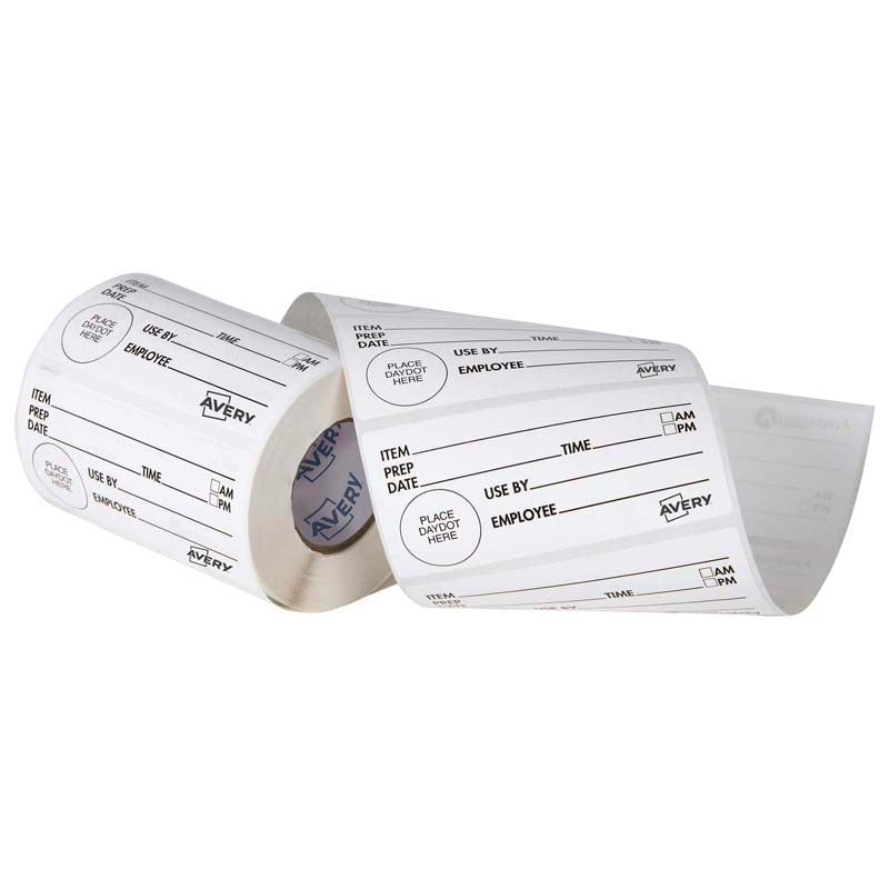 Avery Labels Shelf Life Removable 102x47mm White Black 500 Roll - Cafe Supply