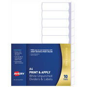 Avery Indexmaker Labels A4 White Unpunched 10 Tab - Cafe Supply