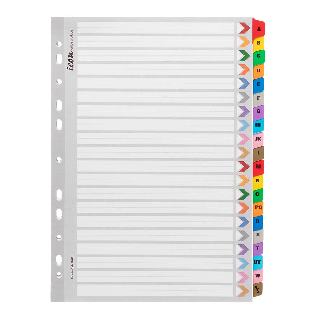 Icon Cardboard Indices with Reinforced Tabs A-Z Coloured