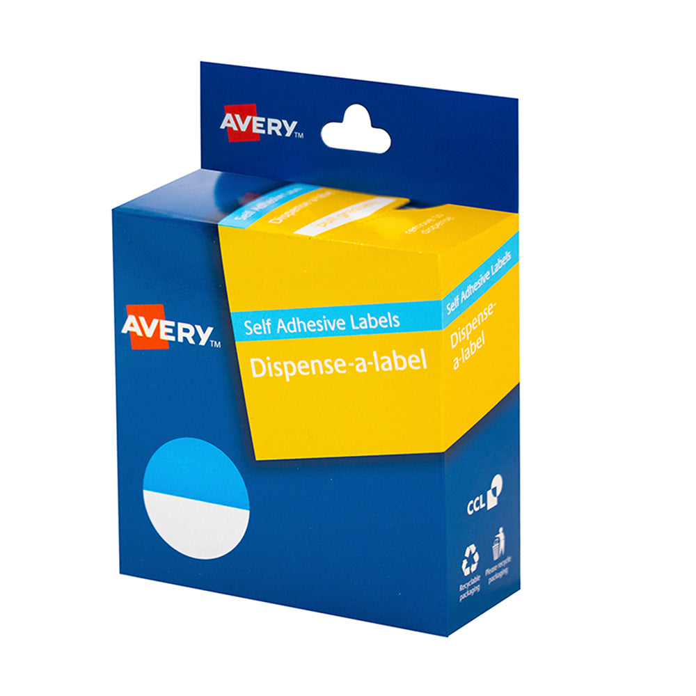 Avery Label Dispenser Blue & White Round 24mm 300 Pack - Cafe Supply