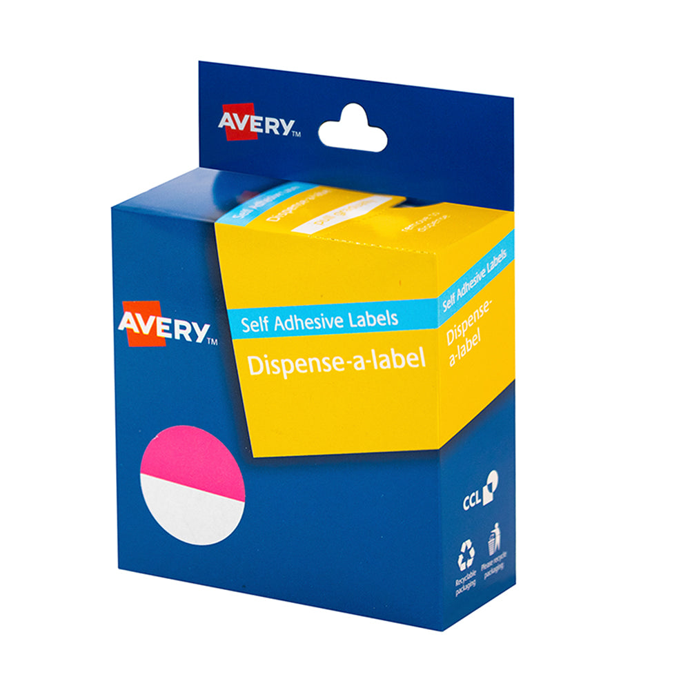 Avery Label Dispenser Pink & White Round 24mm 300 Pack - Cafe Supply