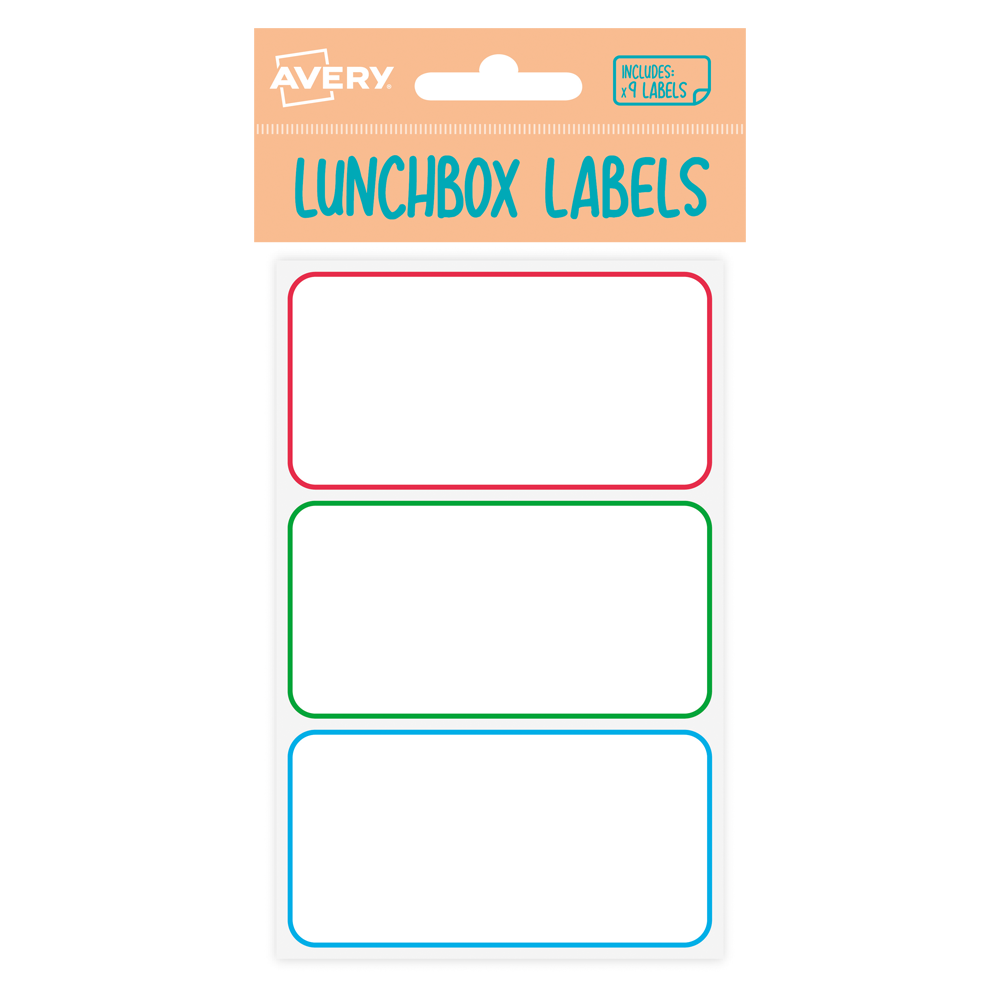 Avery Label Lunch Box Assorted Colours 3up 3 Sheets - Cafe Supply