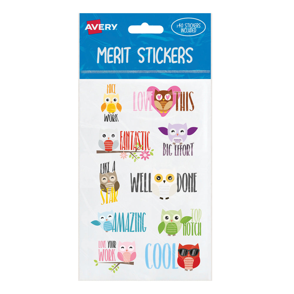 Avery Merit Stickers Owl 40 Pack - Cafe Supply