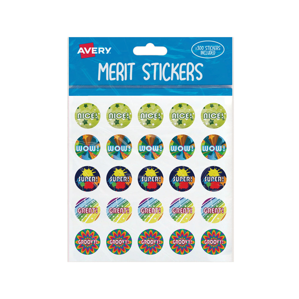 Avery Merit Stickers Assorted Captions 3 Round 22mm 300 Pack - Cafe Supply
