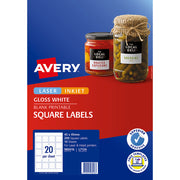 Avery Square Glossy Labels L7124 10 Sheets 20up 45x45mm - Cafe Supply
