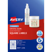 Avery Label L7126 Square Crystal Clear 20up 10 Sheets 45x45mm - Cafe Supply