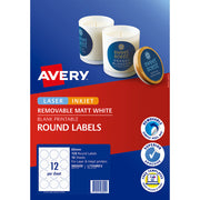 Avery Label L7104REV Round White 60mm 12up 10 Sheets - Cafe Supply