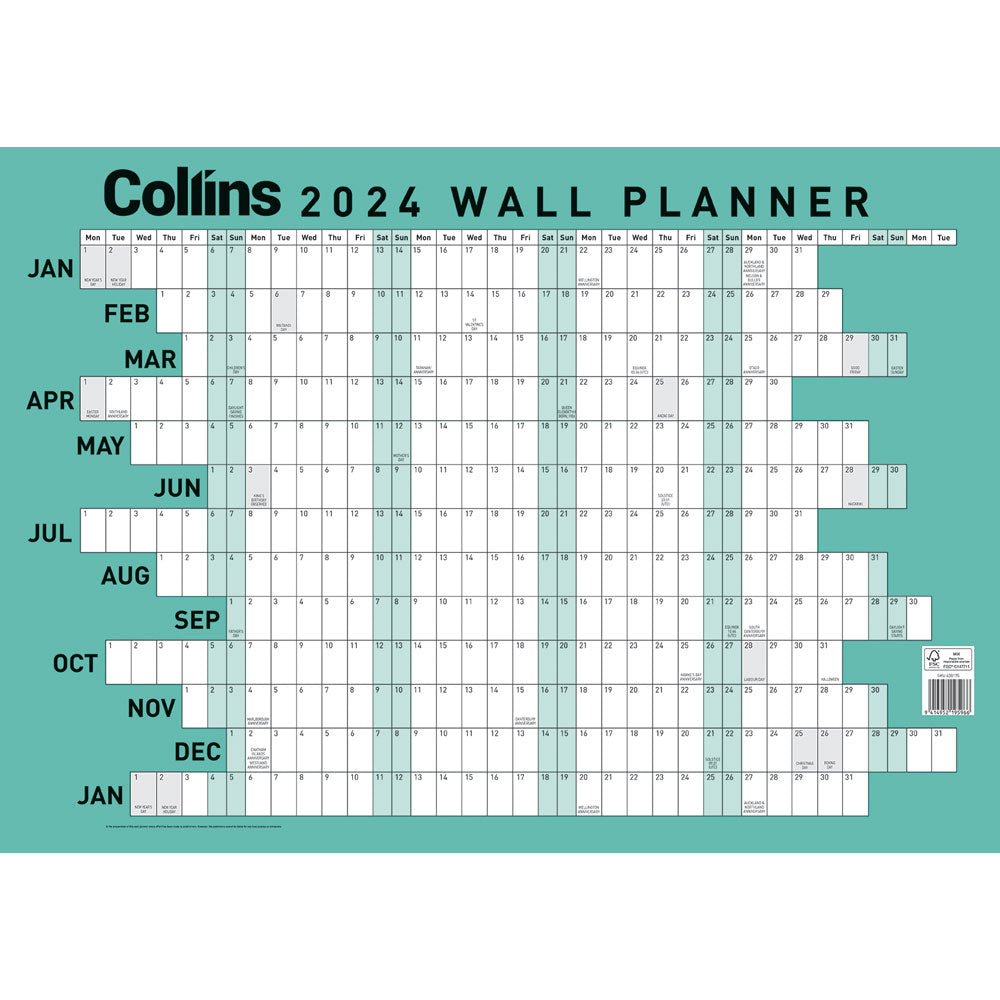 Collins Wallplanner A2 Unlaminated Even Year