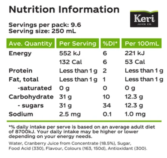Keri Juice Kitchen Premium Cranberry Fruit Drink 2.4l - Cafe Supply