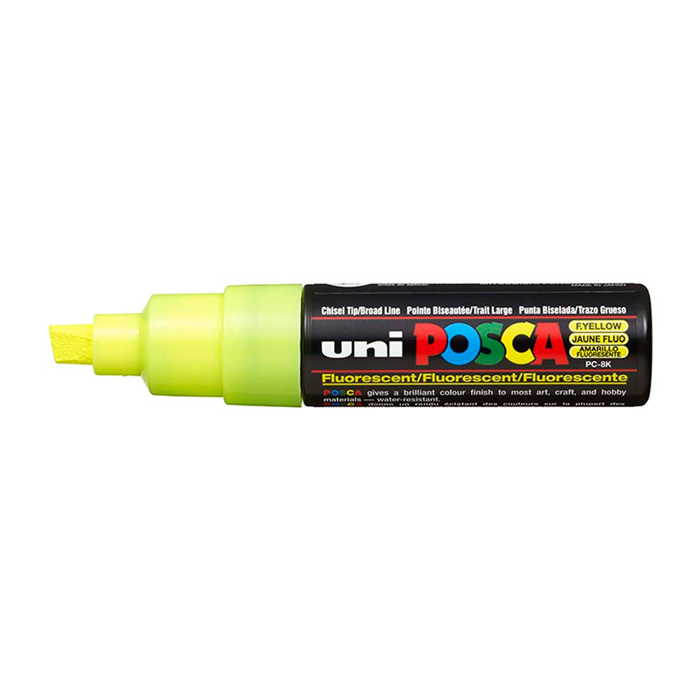 Uni Posca Marker 8.0mm Bold Chisel Fluoro Yellow PC-8K - Cafe Supply