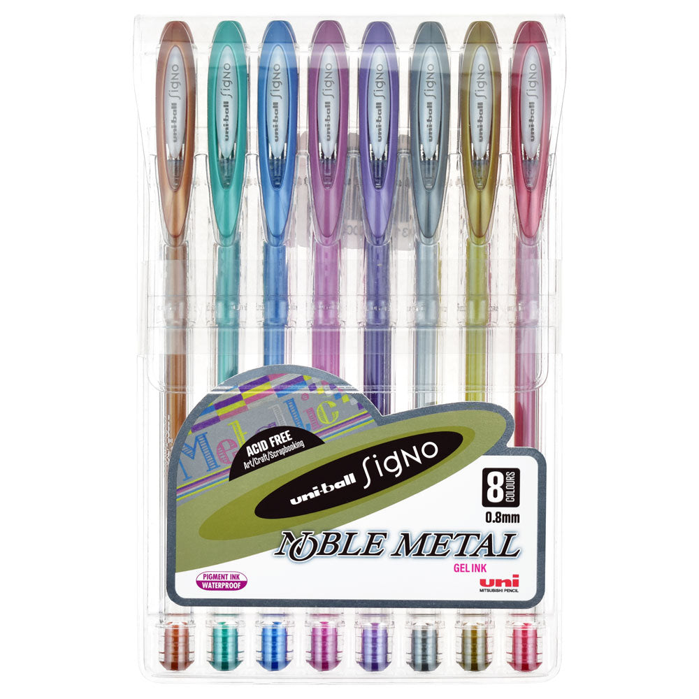Uni-ball Signo Noble 0.8mm Metal Capped Pack 8 Asstd UM-120 - Cafe Supply