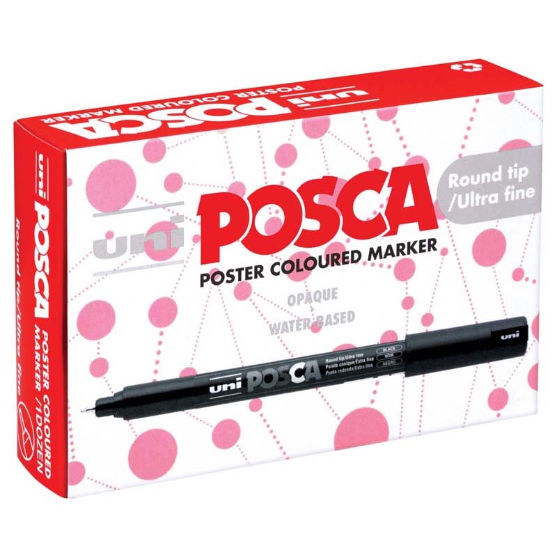 Uni Posca Marker 0.7mm Ultra-Fine Pin Tip Asstd Metallic Box/12 PC-1MR - Cafe Supply