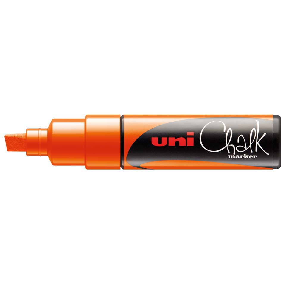 Uni Chalk Marker 8.0mm Chisel Tip Fluoro Orange PWE-8K - Cafe Supply