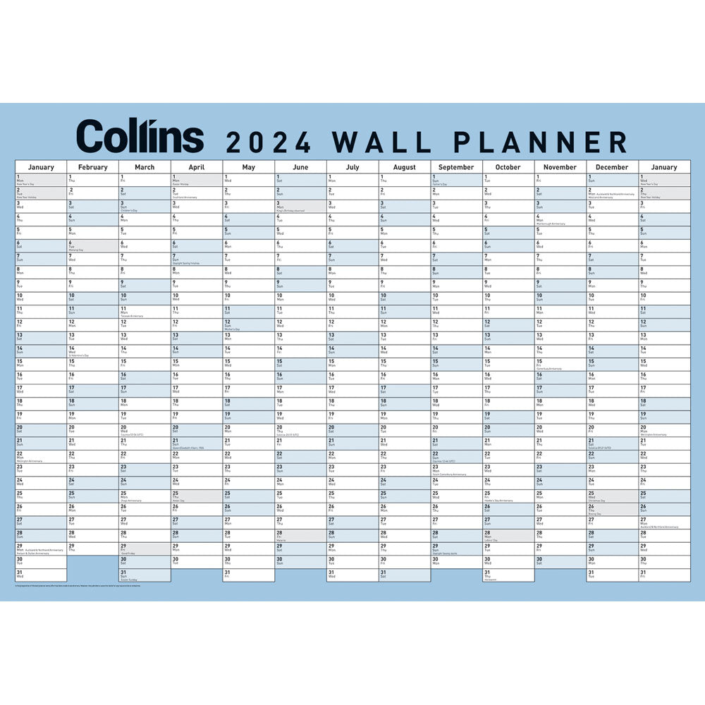 Collins Wallplanner Large 700 X990mm Unlaminated Even Year