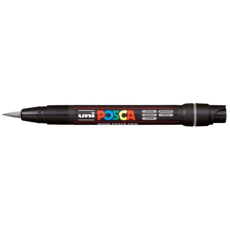 Uni Posca Marker 0.1-10.0mm Brush Tip Silver PCF-350 - Cafe Supply