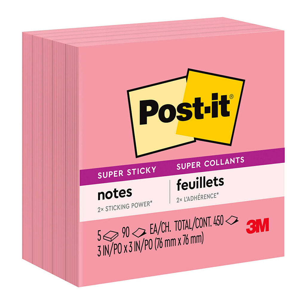 Post-it Super Sticky Notes 654-5SSNP 76x76mm Neon Pink, Pack of 5