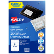 Avery Weatherproof Label L7070 99.1mmx67.7mm 8up 10 Sheets - Cafe Supply