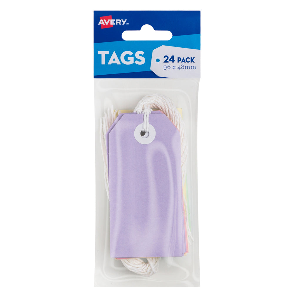 Avery Pastel Multi-Colour Tags w/ String 96x48mm 24 pack - Cafe Supply