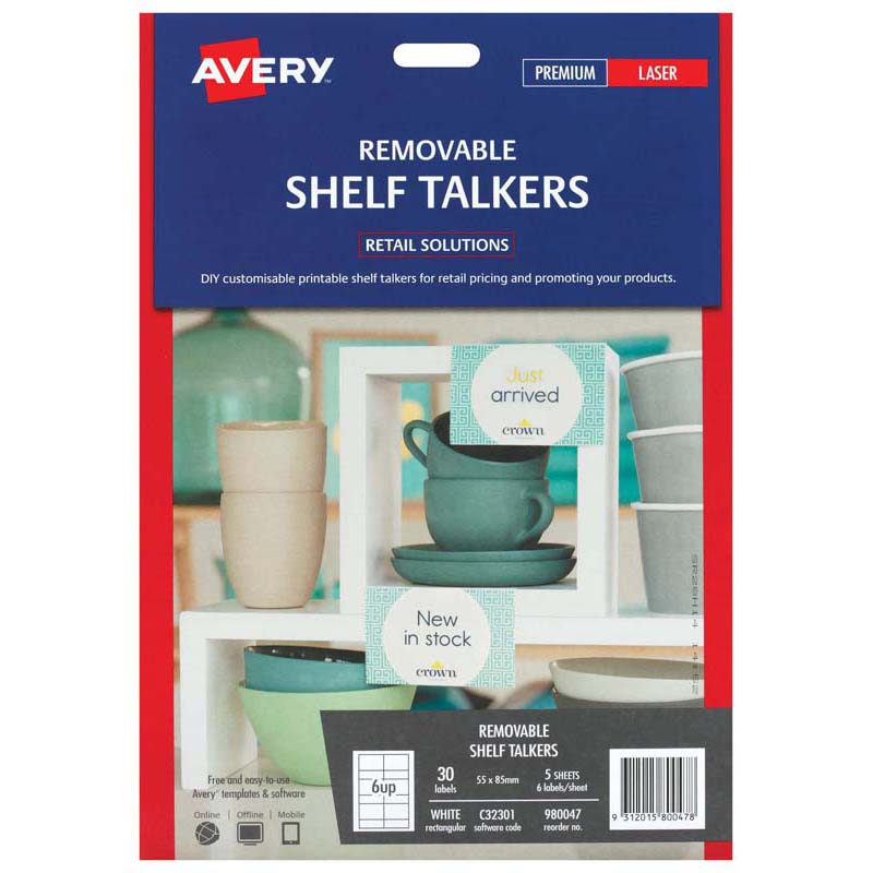 Avery Shelf Talkers C32301 Removable 55x85mm 6up 5 Sheets - Cafe Supply