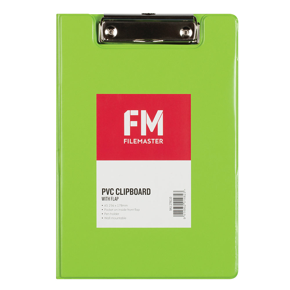 FM Clipboard PVC A5 FM Vivid With Flap Lime Green - Cafe Supply