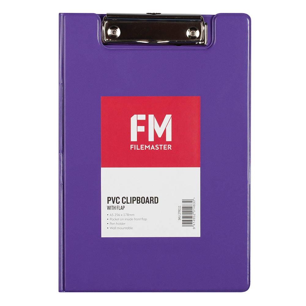 FM Clipboard PVC A5 FM Vivid With Flap Passion Purple - Cafe Supply