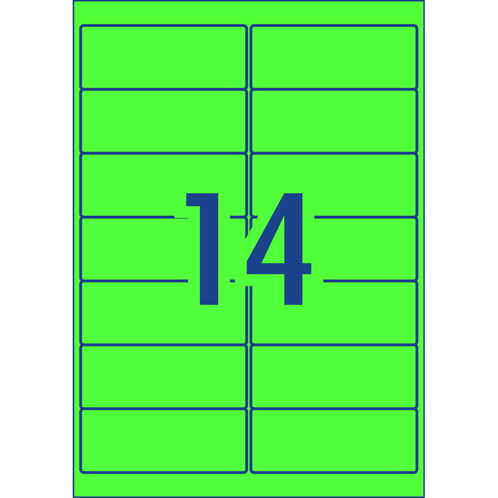 Avery Shipping Label L7163FG Fl Green Laser 99.1x38.1mm 14up 25 Sheets - Cafe Supply