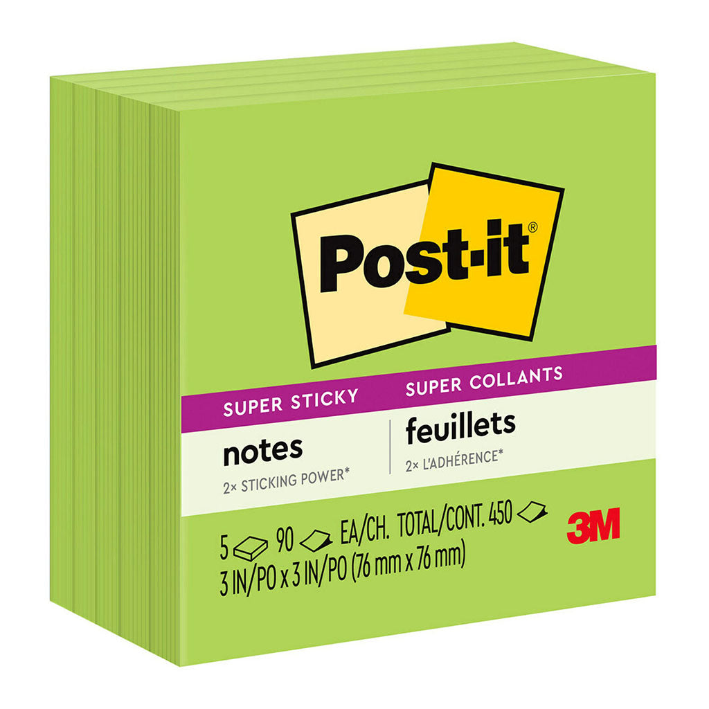 Post-it Super Sticky Notes 654-5SSLE 76x76mm Limeade, Pack of 5