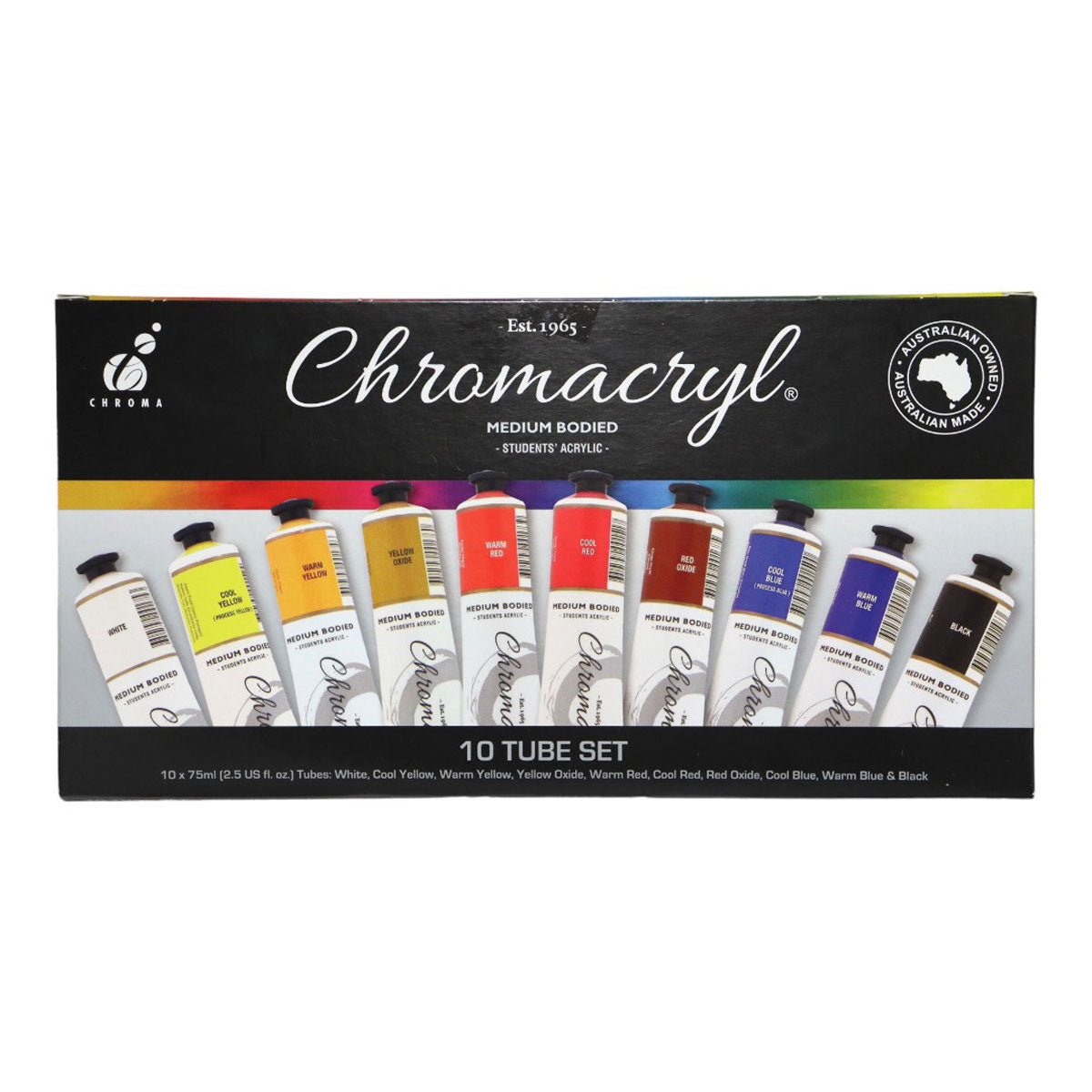 Chromacryl Acrylic Paint Student 10 X 75ml Set