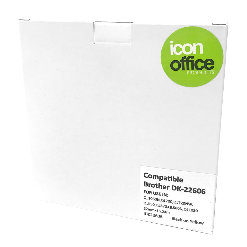 Icon Compatible Brother DK Paper Tape 62mmx15m Black on Yellow