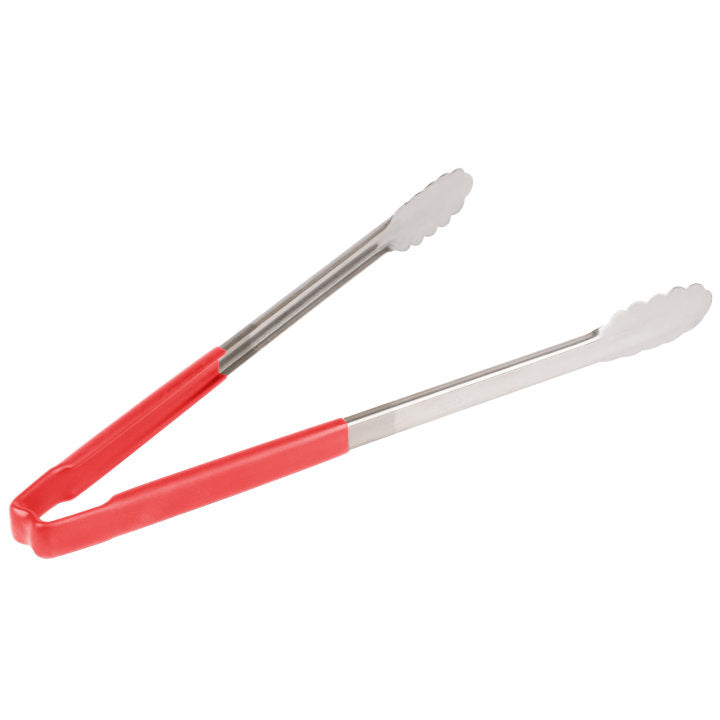 16-inch stainless steel one-piece scalloped tongs with red Kool-Touch® handle