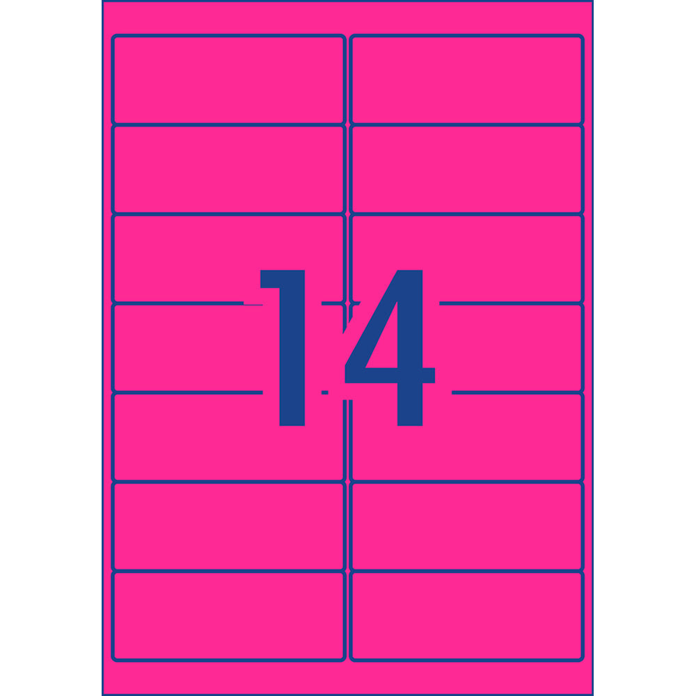 Avery Shipping Label L7163FP Flo Pink Laser 99.1x38.1mm 14up 25 Sheets - Cafe Supply