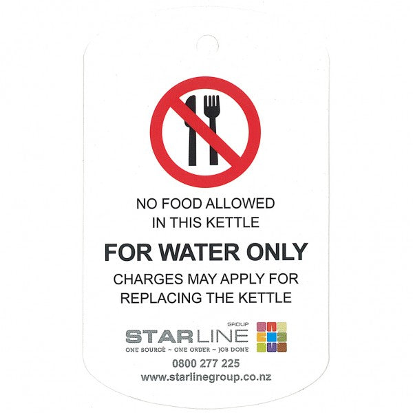 Water Only Kettle Tags 90x55mm - Cafe Supply