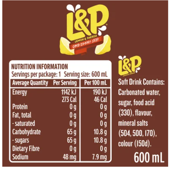 L&P Soft Drink 600ml