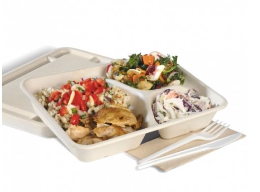 3-COMPARTMENT NATURAL BIOCANE TAKEAWAY BASE - Cafe Supply