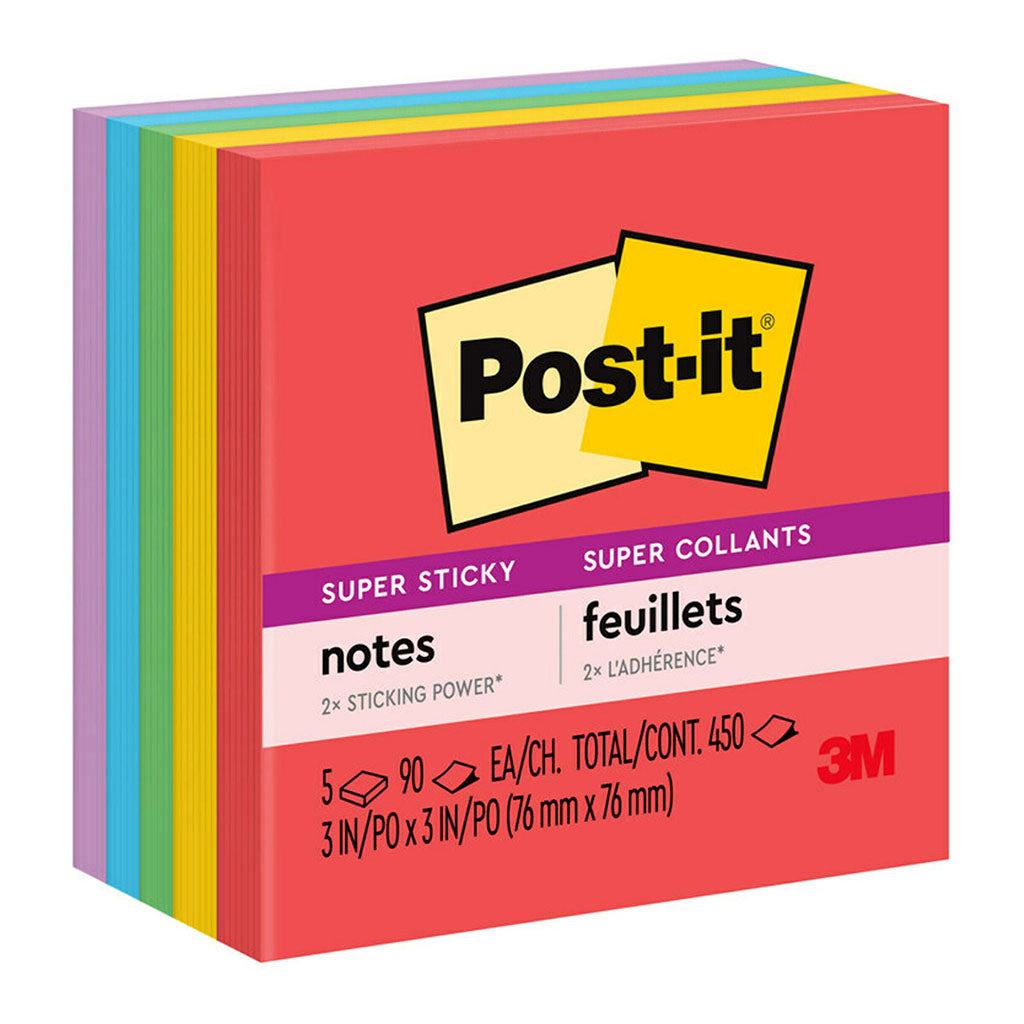 Post-it Super Sticky Notes 654-5SSAN 76x76mm Primaries (Marrakesh), Pack of 5