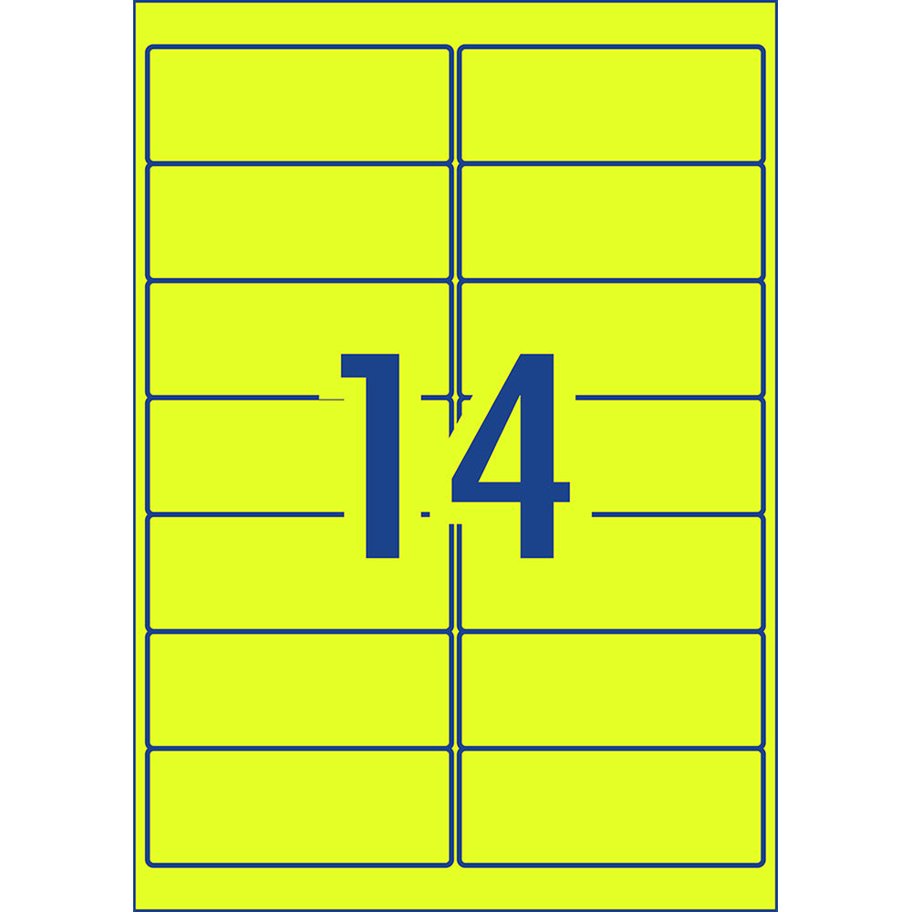 Avery Shipping Label L7163FY Flo Yellow Laser 99.1x38.1mm 14up 25 Sheets - Cafe Supply
