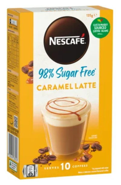 Nescafe 98% Sugar Free Caramel Latte Coffee Sachets 10pk