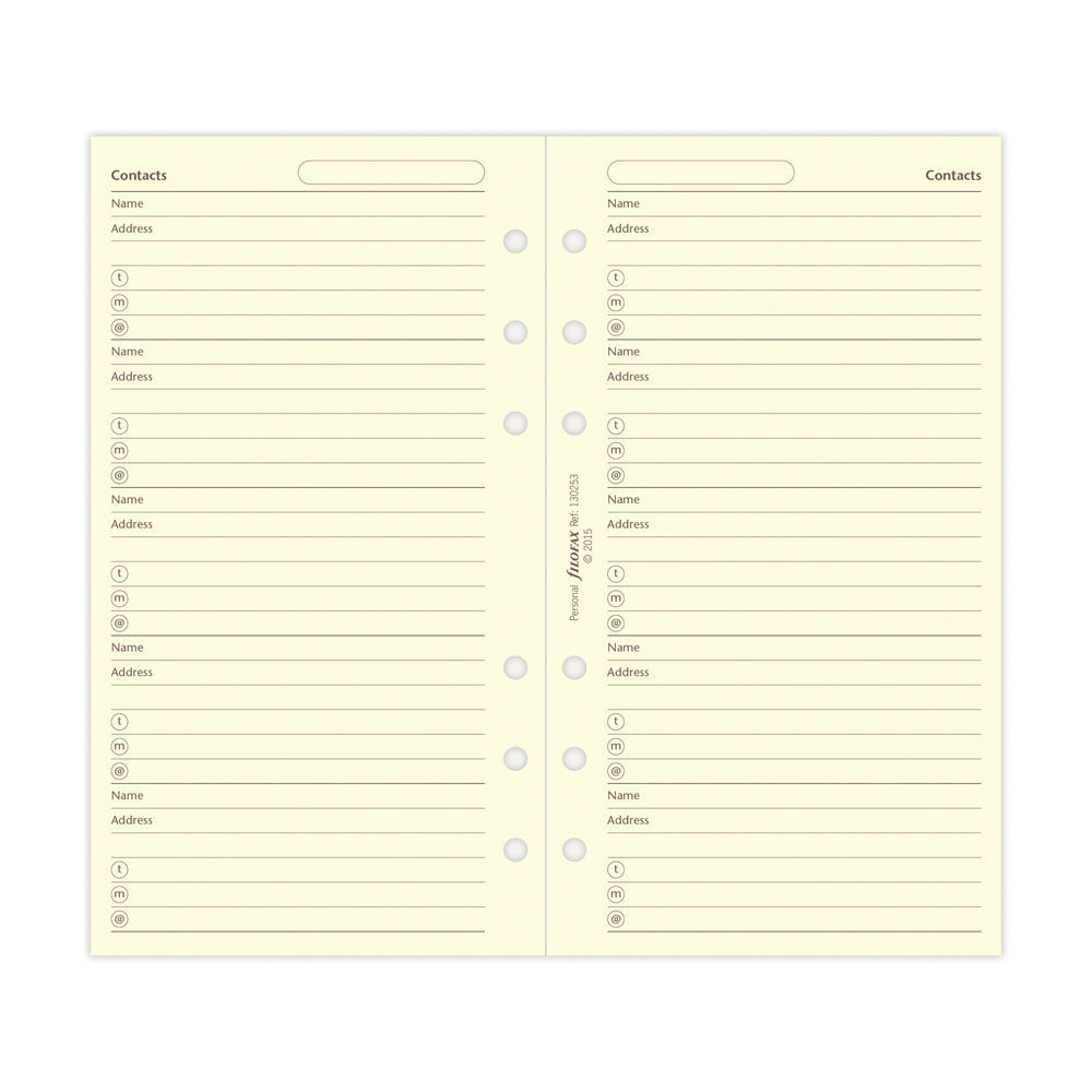 Filofax Personal Name/Address/Phone Refill - Cafe Supply