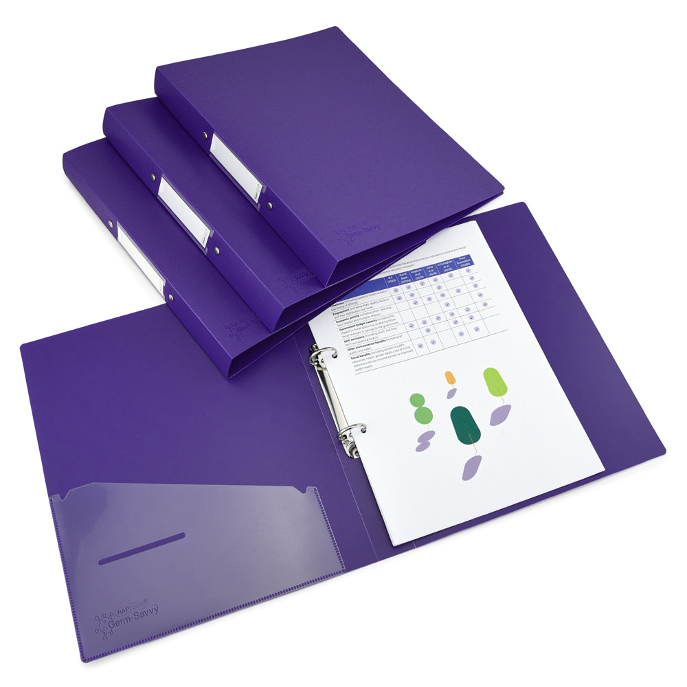 Rapesco Germ-Savvy Antibacterial A4 PP Ring Binder 2/25 Purple - Cafe Supply