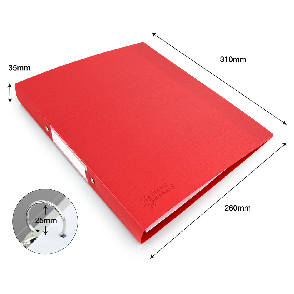 Rapesco Germ-Savvy Antibacterial A4 PP Ring Binder 2/25 Red - Cafe Supply