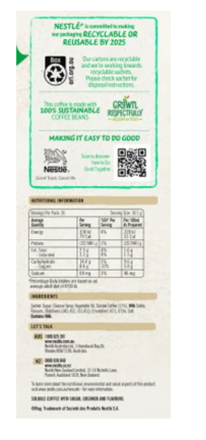 Nescafe Vanilla Latte Coffee Sachets Value Pack 26pk - Cafe Supply