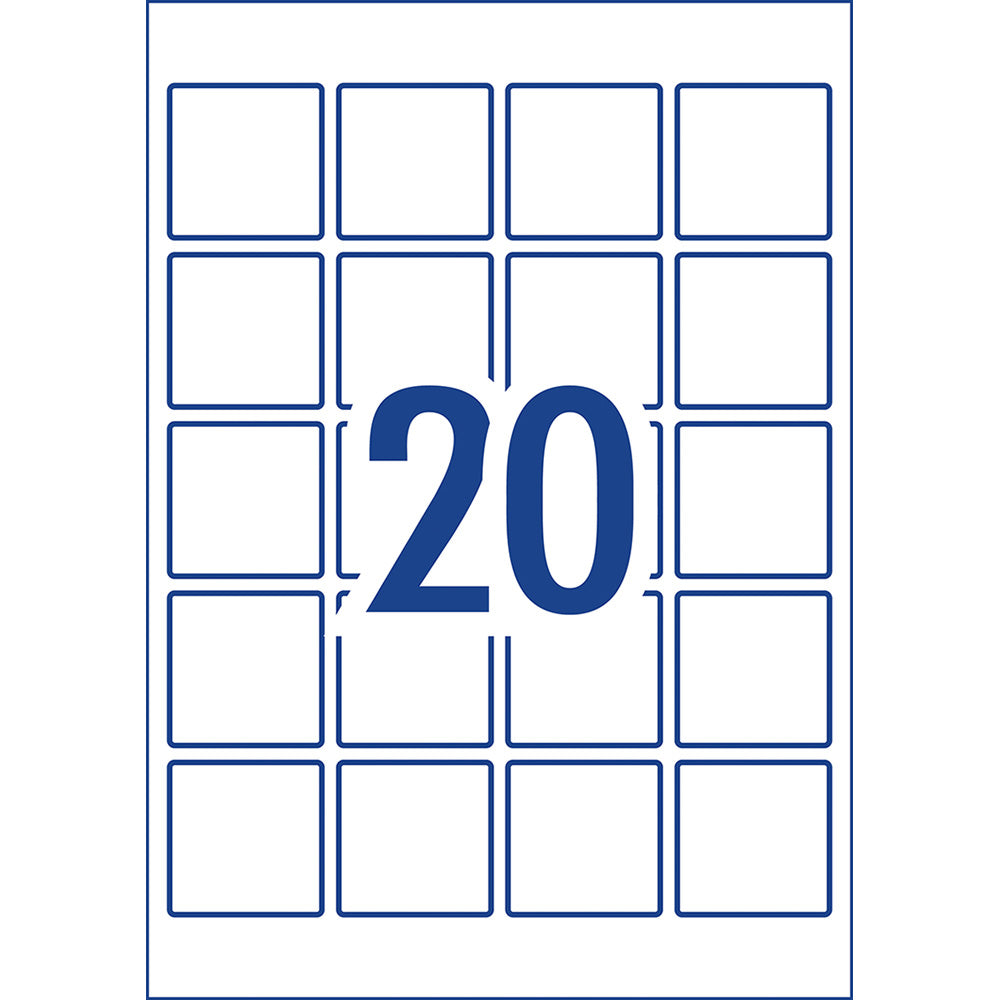 Avery Square Glossy Labels L7124 10 Sheets 20up 45x45mm - Cafe Supply