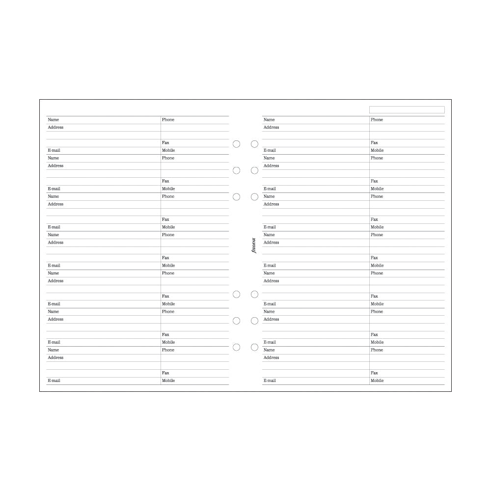 Filofax A5 Name/Address/Phone Refill
