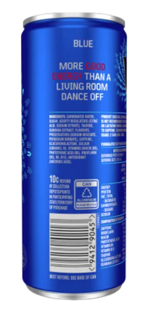 V Blue Guarana Energy Drink 250ml - Cafe Supply