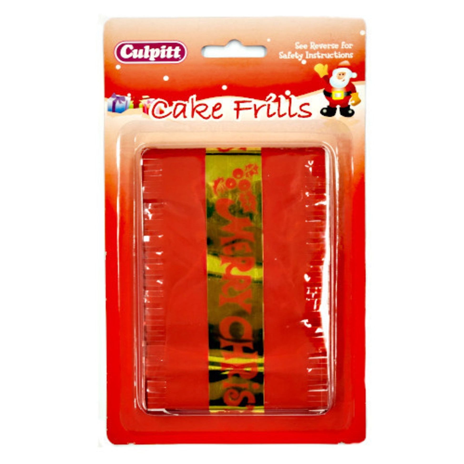 Gold Merry Xmas Cake Frill on Red (914mm , 83mm width) - Cafe Supply