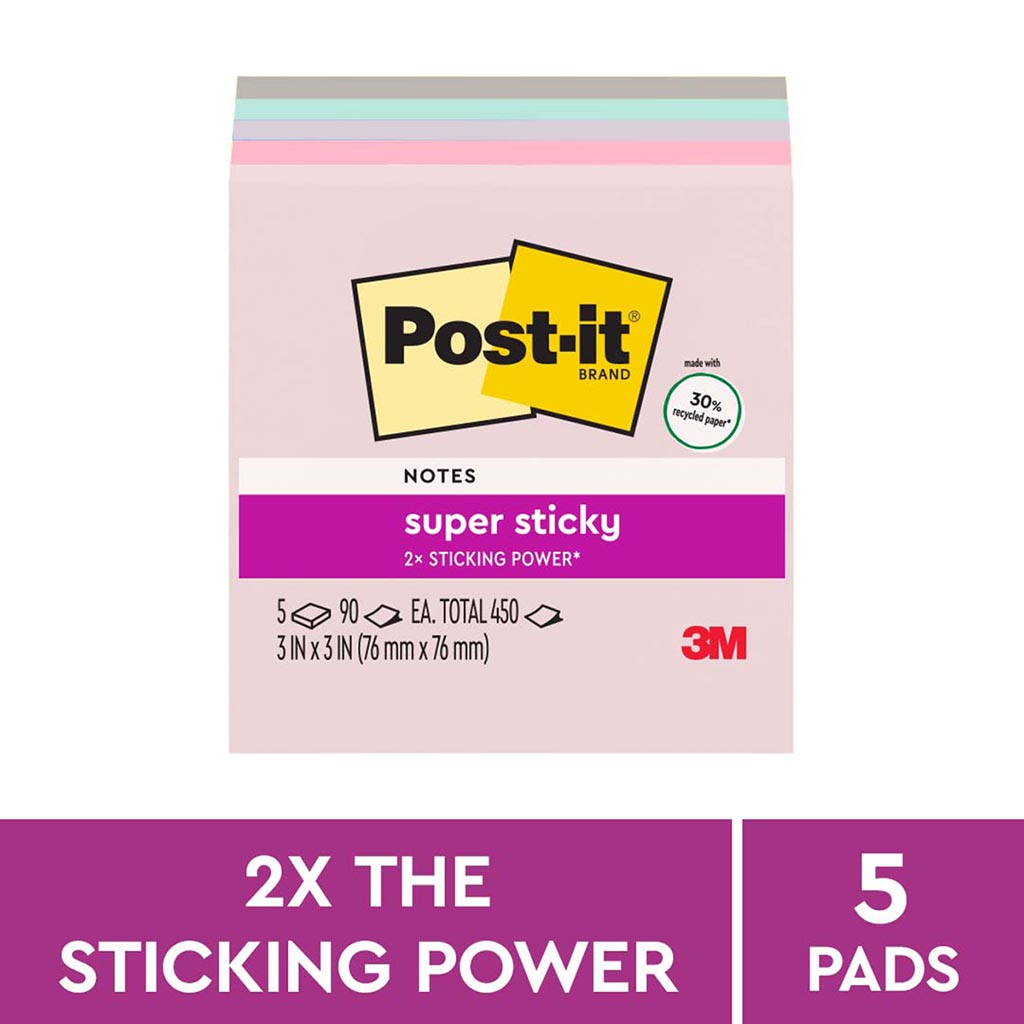 Post-it Rec Super Sticky Notes 654-5SSNRP 76x76mm Wanderlust (Bali), Pack of 5